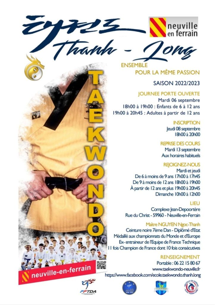 Affiche ecole de taekwondo Thanh-Long Neuville en Ferrain